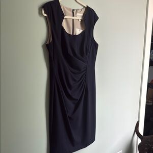 Dana Buchman Ruched Navy Blue Sheath Midi Dress